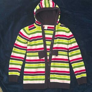 GYMBOREE GIRL'S HOODIE BUTTON UP SWEATER RAINBOW STRIPED LONG SLEEVE, SZ 7/8